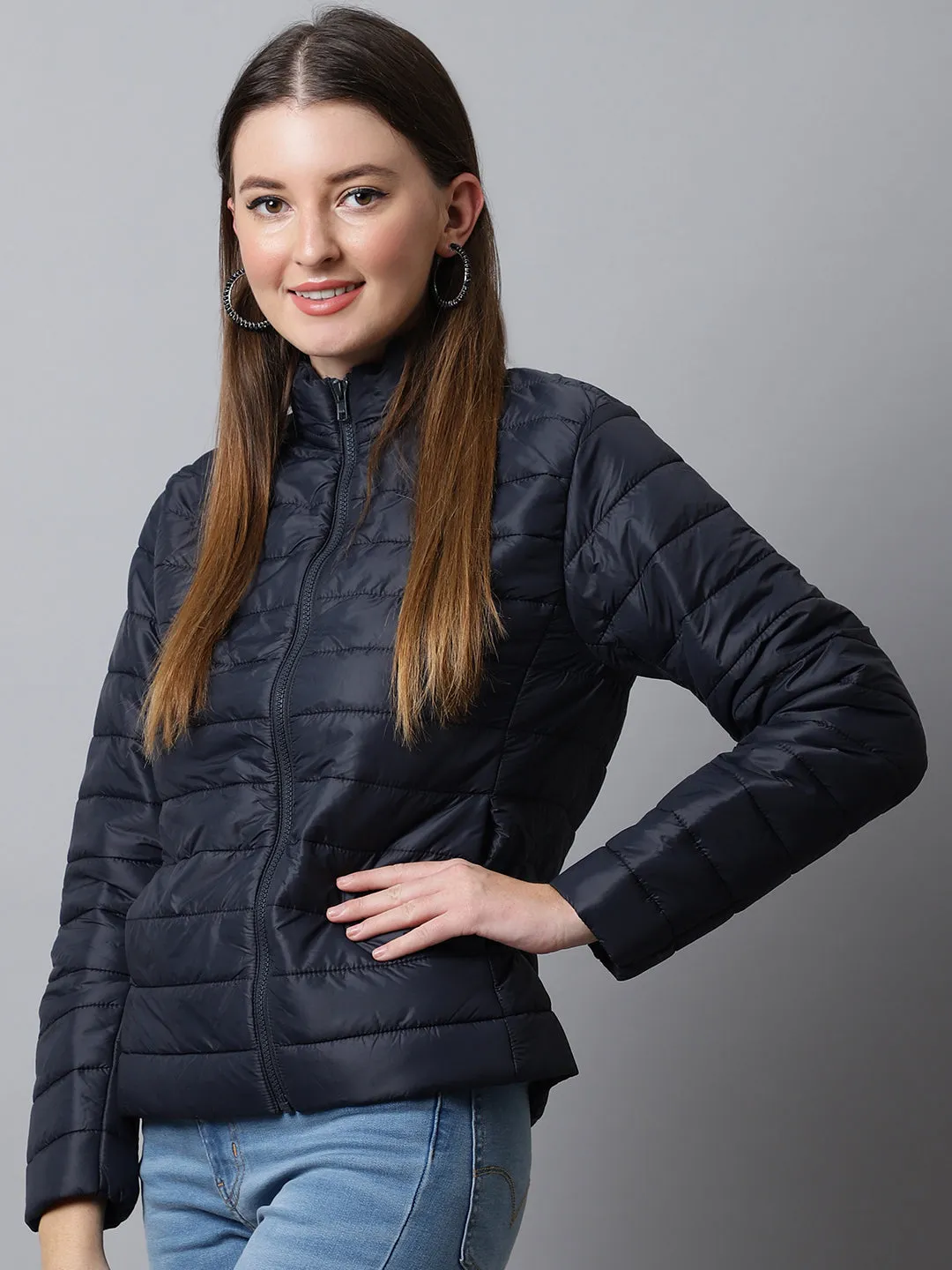 Women's Casual  Navy Blue Quilted  Jacket