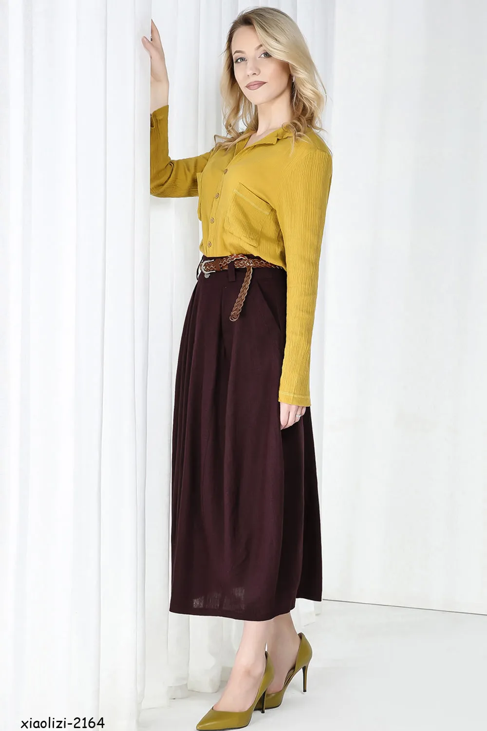 women's midi bubble skirt in brown 2164