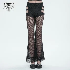 Women's Punk Cutout Mesh Splice Ripped Pants