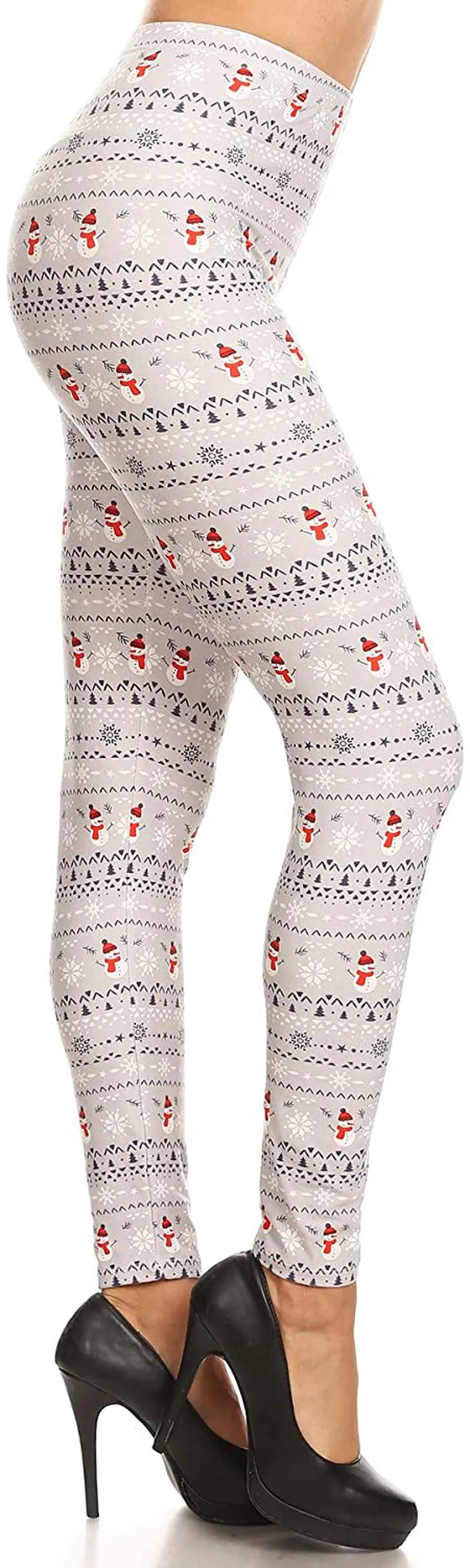 Women's Ultra Soft Christmas Reindeer Santa Snowman Holiday Printed Fashion Leggings BAT22