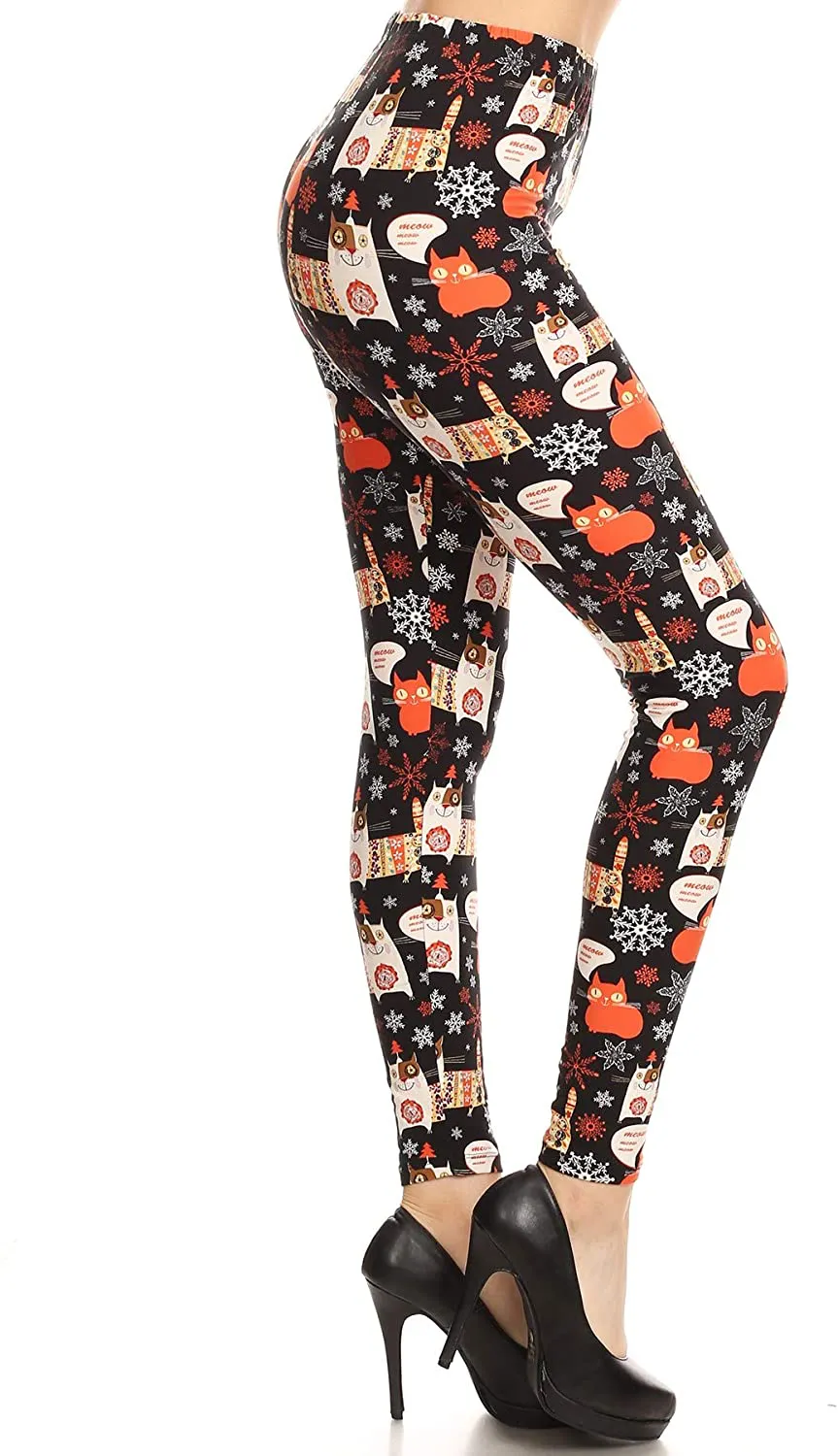 Women's Ultra Soft Christmas Reindeer Santa Snowman Holiday Printed Fashion Leggings BAT22