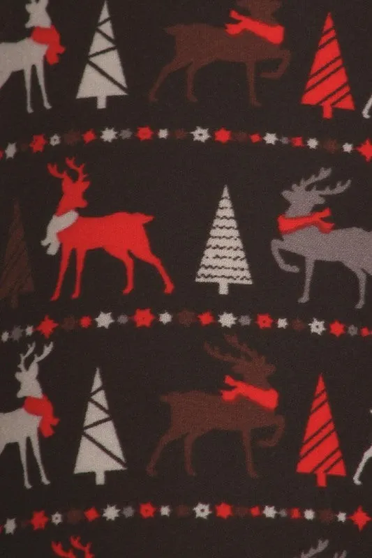 Yoga Waist 5" Black/Red Reindeer Print Leggings