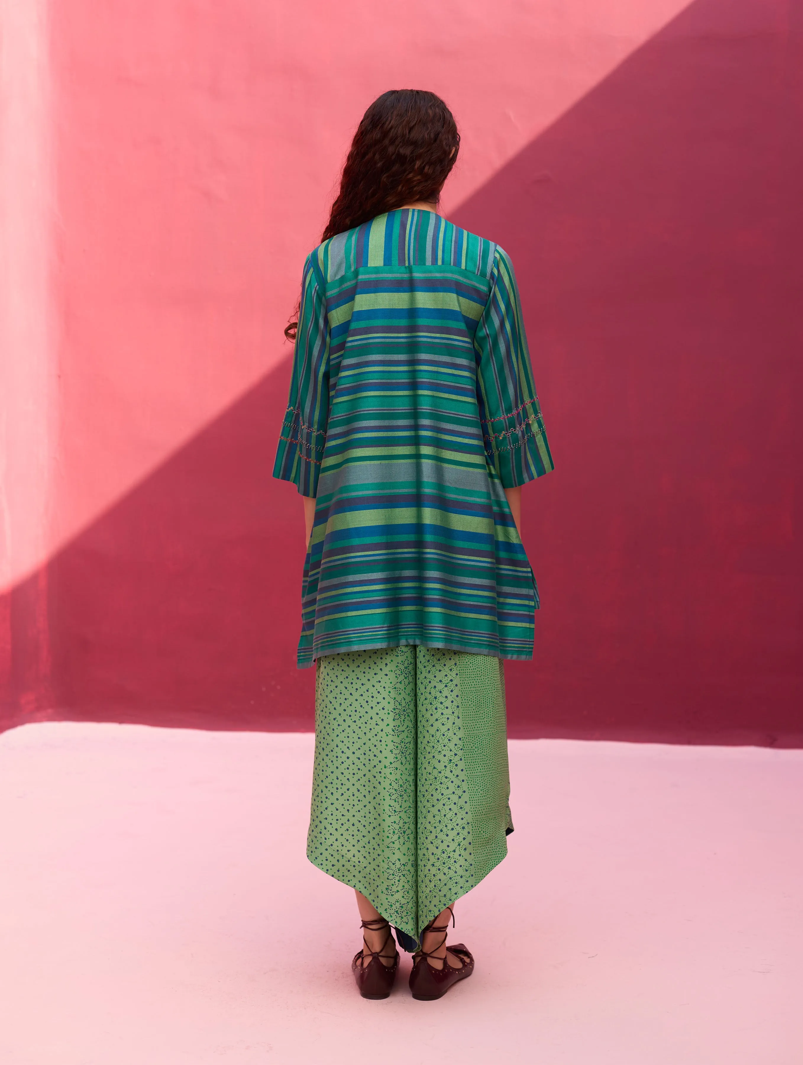 Zahira Block Printed Silk Pants - Peacock